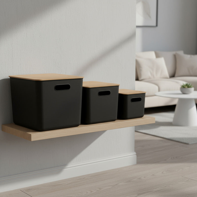 Cajas Organizadoras Paris Tapa De Madera Exahome X 3 Cajas