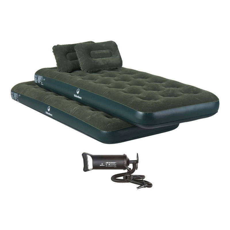 Combo 2 Colchone Inflable D 1 Plaza + 2 Almohadas + Inflador Verde