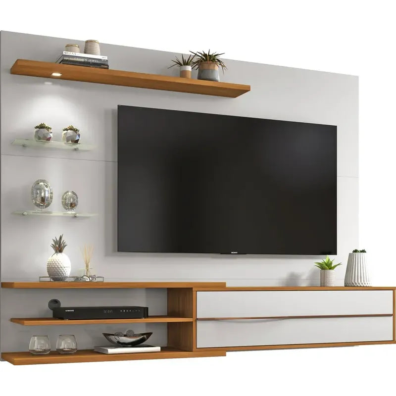 Rack Panel Exahome Mueble Para Tv Moderno Con Led Y Cajones Blanco