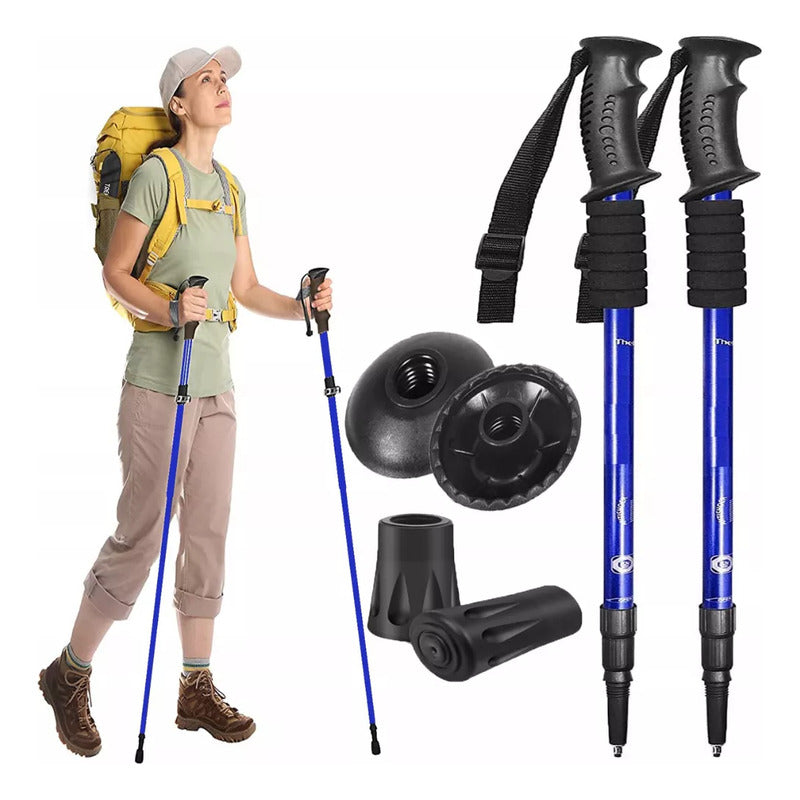 Baston De Trekking Plegable Telescópico Aluminio 65-135cm Azul