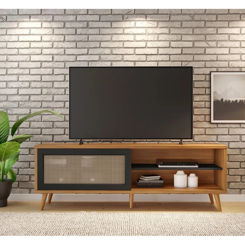 Rack Tv Premium Con Puerta Exahome Nordico 60 Pulgadas Negro