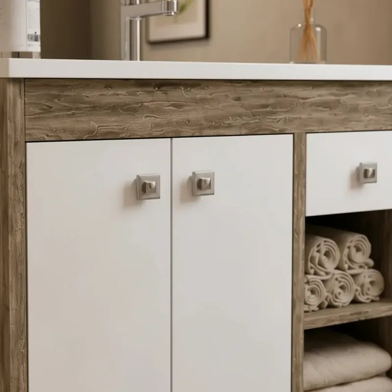 Vanitory 80cm Premium Con Bacha Y Espejo Exahome Exclusivo Blanco Sin Agujeros