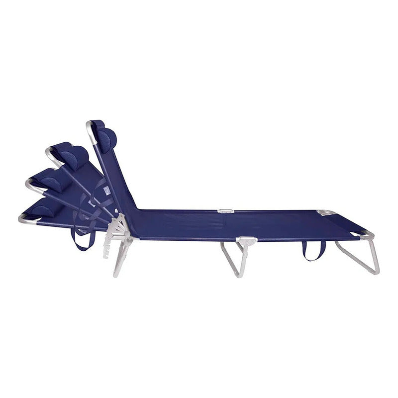 Reposera Cama Exahome 4 Posiciones Reclinable Aluminio Color Azul Ultra Liviana Azul Marino