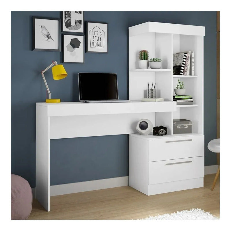 Escritorio Mesa De Computación Con Biblioteca Exahome Flex Blanco