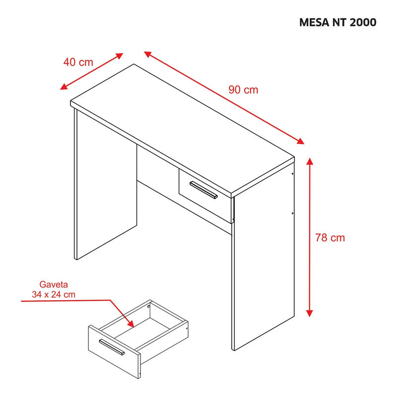 Escritorio Mesa De Computación Con Cajón Corredera Metálica Nogal