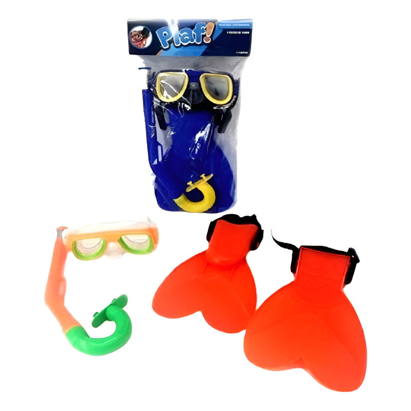 Set Buceo Infantil Mascara Snorkel Patas De Rana Ajustable