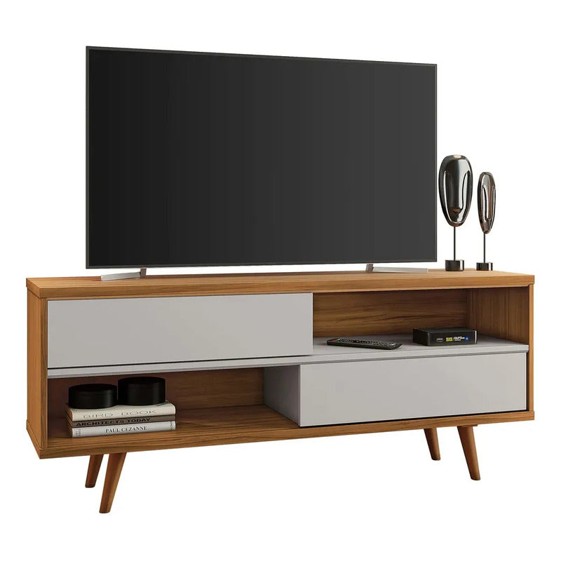 Rack Tv 2 En 1 Premium Exahome Nordico 50 Pulgadas 2 Puertas Blanco
