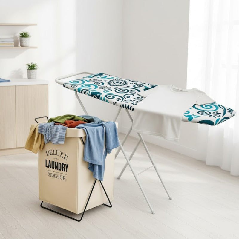 Cesto Para Ropa + Tabla De Planchar Estampada Posa Plancha - Combo - Gris