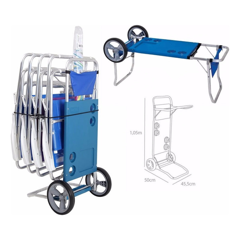 Carrito Playero Mesa Porta Silla Sombrilla De Aluminio Playa Azul