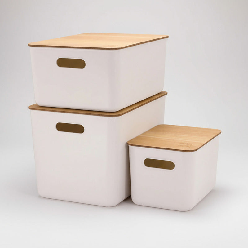Cajas Organizadoras Paris Tapa De Madera Exahome X 3 Cajas