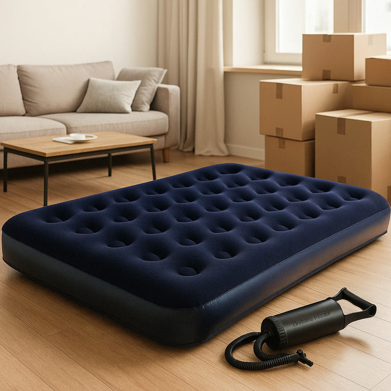 Colchon Inflable 2 Plazas Bestway + Inflador + Parche Azul