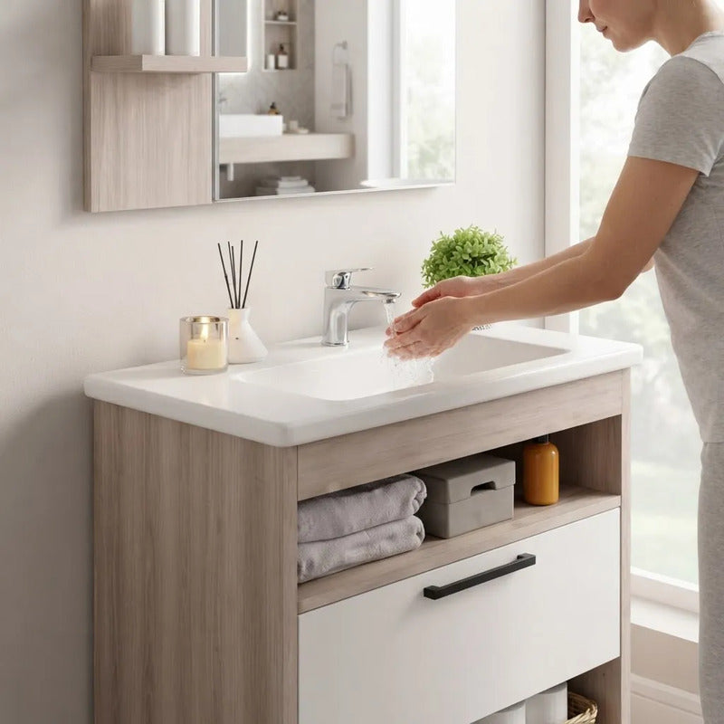 Vanitory Premium Exahome Con Bacha Y Espejo 60cm Exclusivo Malbec Sin Agujeros