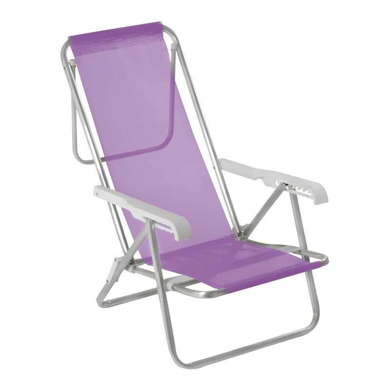 Reposera Silla Aluminio 8 Posiciones Exahome Playa Camping Lila