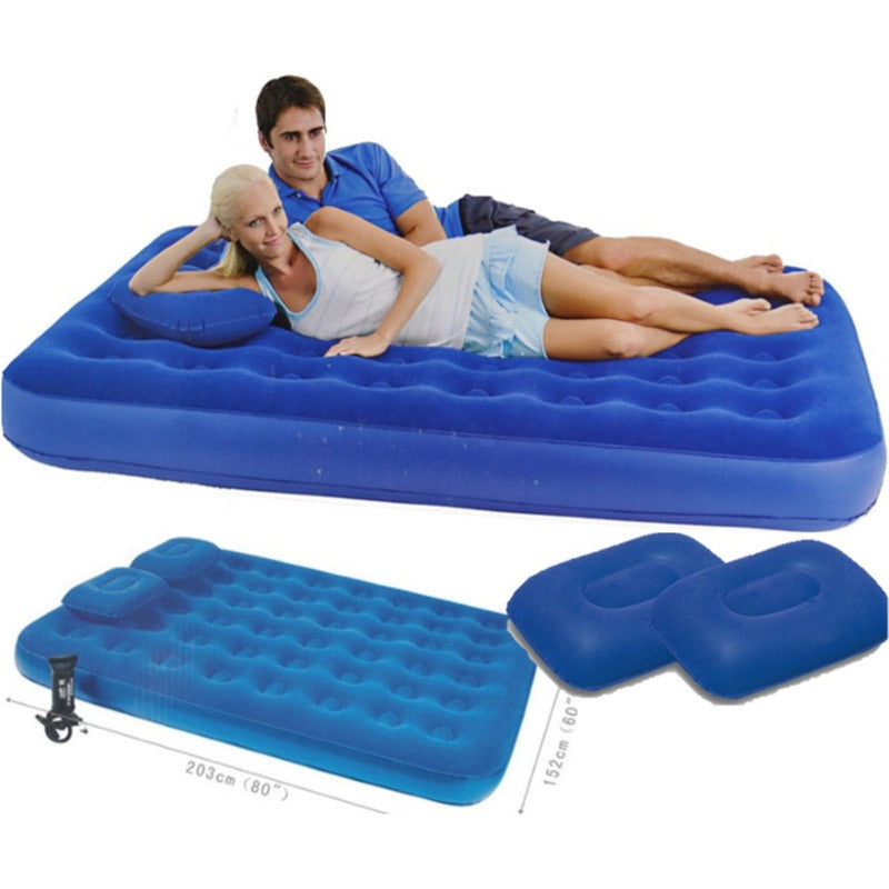 Colchon Inflable Bestway 2 1/2 Plaza 2 Almohadas E Inflador Color Azul