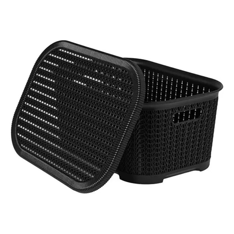 Canastos Caja Organizador Rattan Exahome X 6 Con Tapa Marron