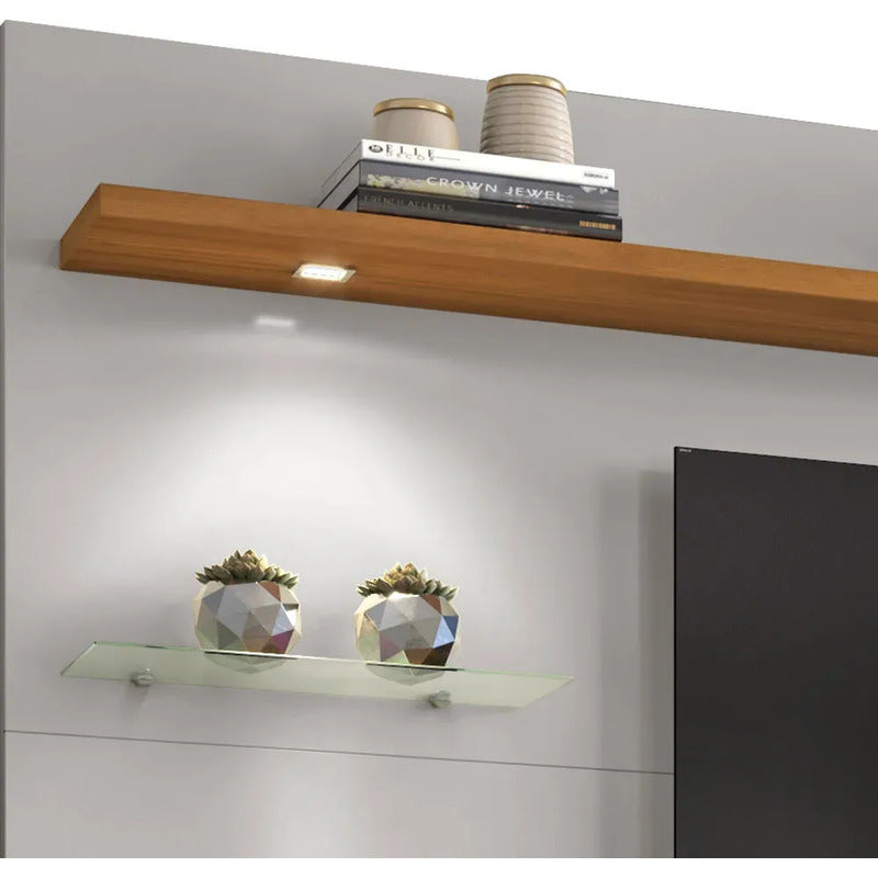 Rack Panel Exahome Mueble Para Tv Moderno Con Led Y Cajones Blanco
