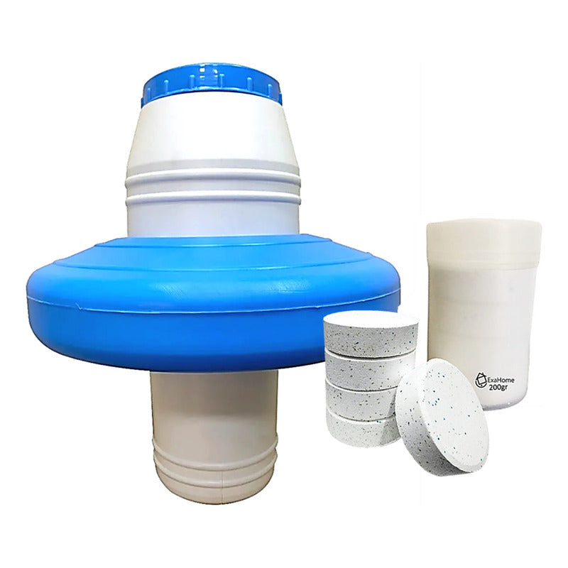 Kit Boya Pileta + Pastilla 200gr Grande Dosificador Cloro Azul Marino