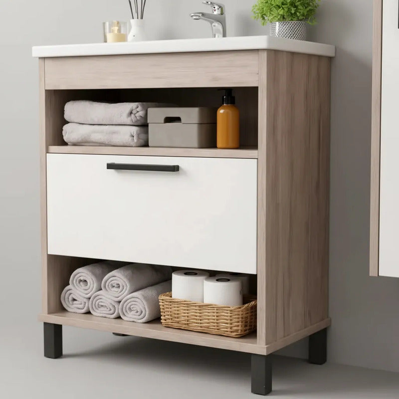 Vanitory Premium Exahome Con Bacha Y Espejo 60cm Exclusivo Malbec Sin Agujeros