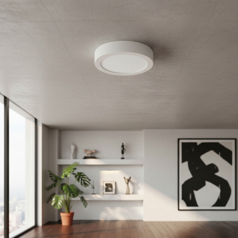 Plafon Redondo Con Base Circular 18w Luz Calida Pack 20u Blanco Cálido