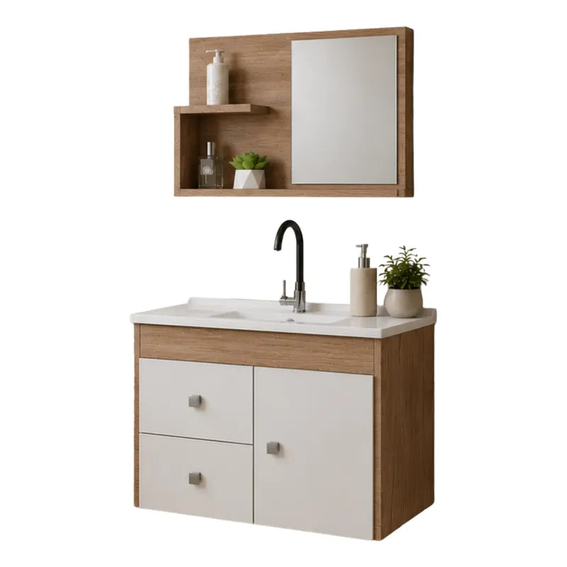 Vanitory Premium Con Bacha Y Espejo Kit Exahome Colgar Cartagena Blanco Un Agujero
