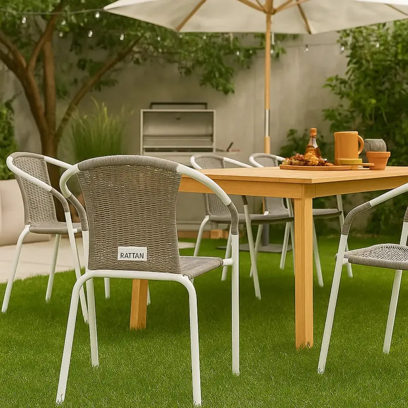 4 Sillas Rattan Apilable Hogar Jardi Gris