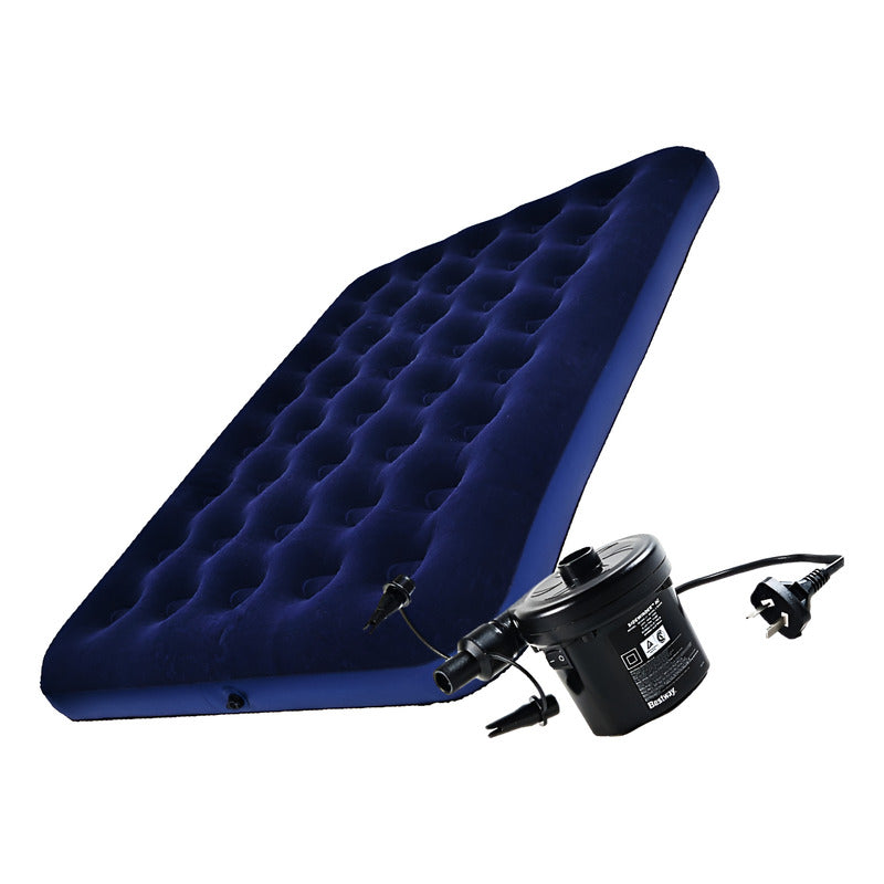 Combo Colchon Inflable 2 Plazas + Inflador Electrico 220v Azul