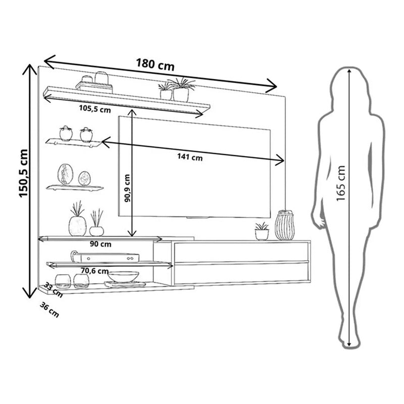 Rack Panel Exahome Mueble Para Tv Moderno Con Led Y Cajones Blanco