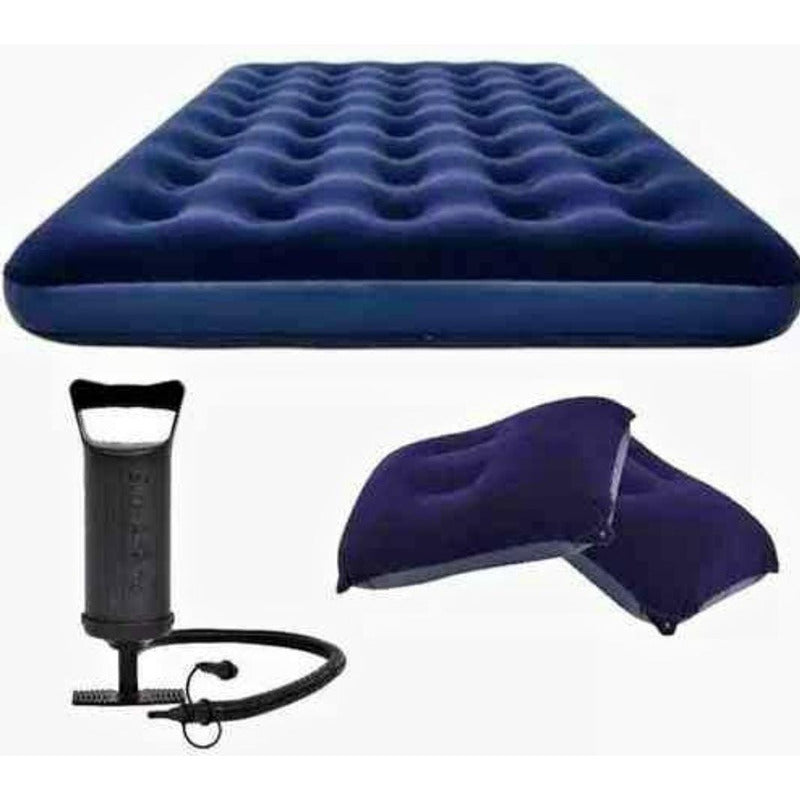 Colchon Inflable Bestway 2 1/2 Plaza 2 Almohadas E Inflador Azul