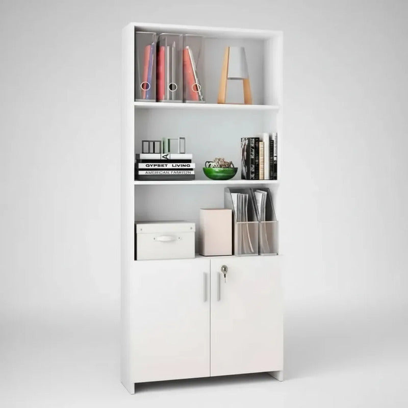 Biblioteca Exahome Biblioteca Con Puertas Color Blanco De Mdp 170cm X 70cm X 31cm Con 2 Estantes