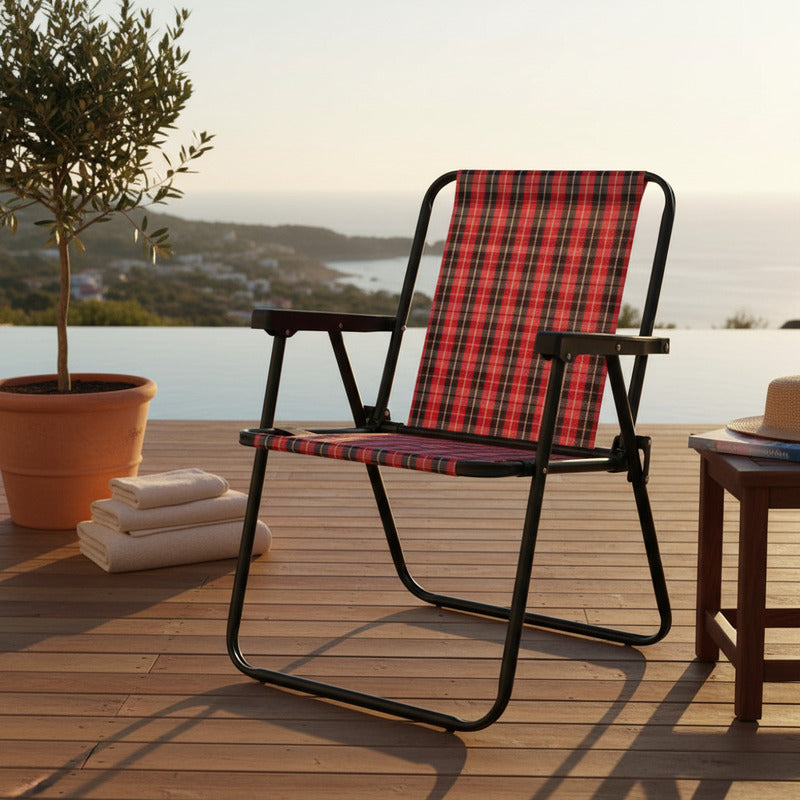 Reposera Silla Alta Exahome Acero Playa Camping Plegable Cua Verde Oscuro