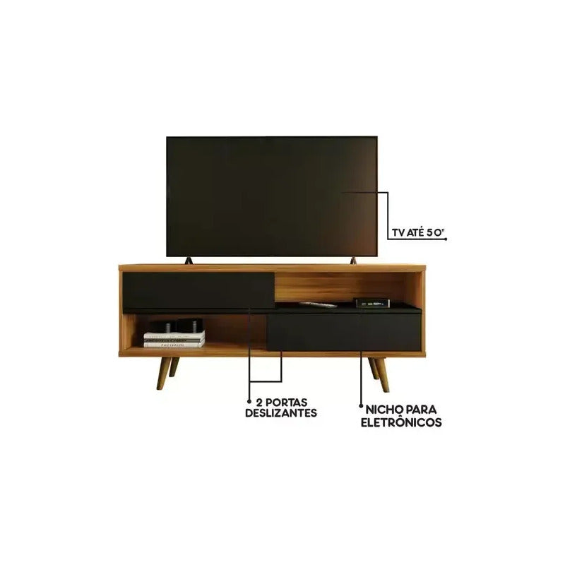 Rack Tv Premium Con 2 Puertas Exahome Nordico 50 Mueble Negro Negro/marrón