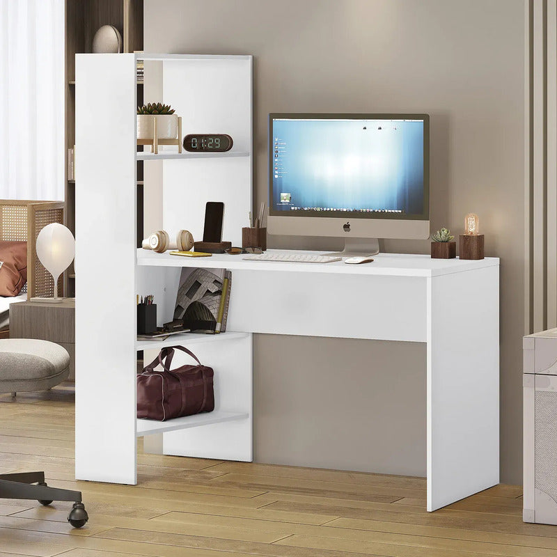 Escritorio Exahome Mesa De Pc Con Biblioteca Mesa De Trabajo Blanco