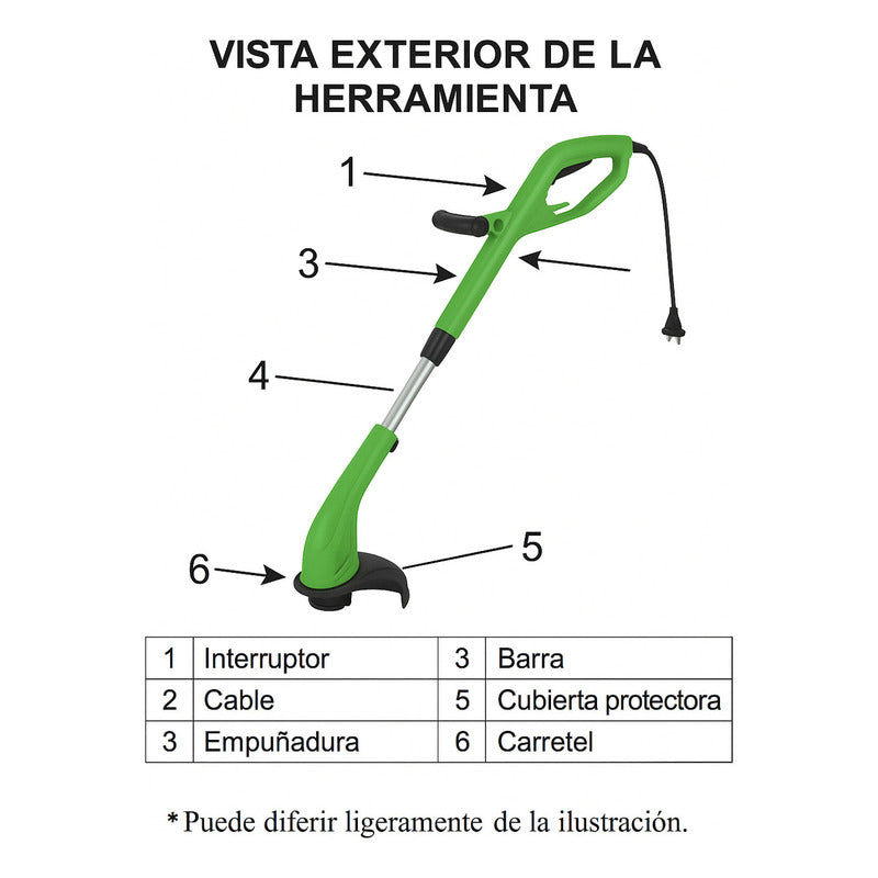 Bordeadora Electrica Exahome Telescopica Liviana De Aluminio Carretel Automatico Verde Jardin