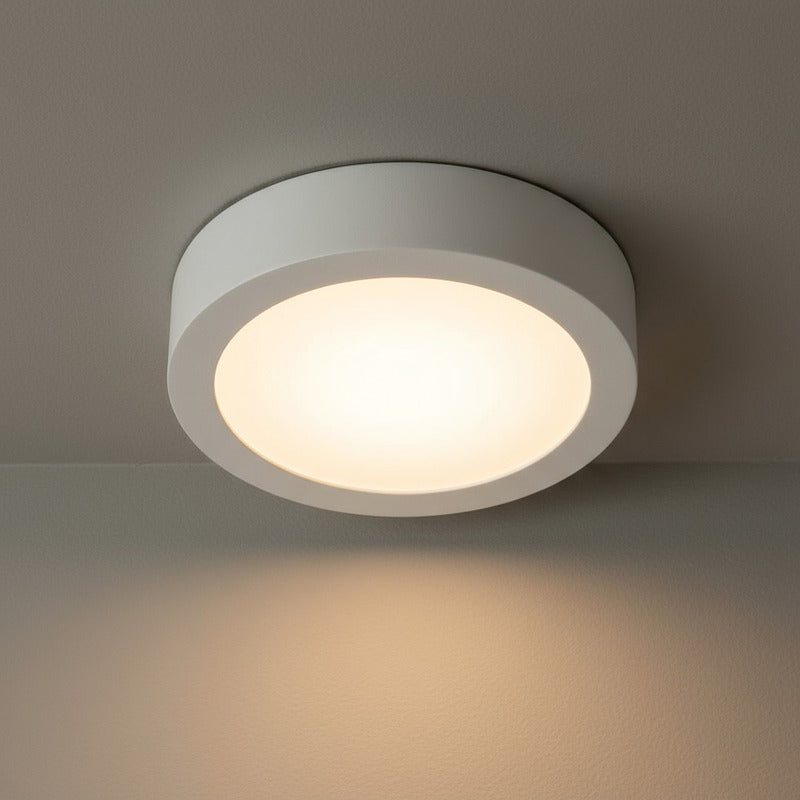 Plafon Con Base Redondo Circular 12w Luz Calida Blanco Cálido