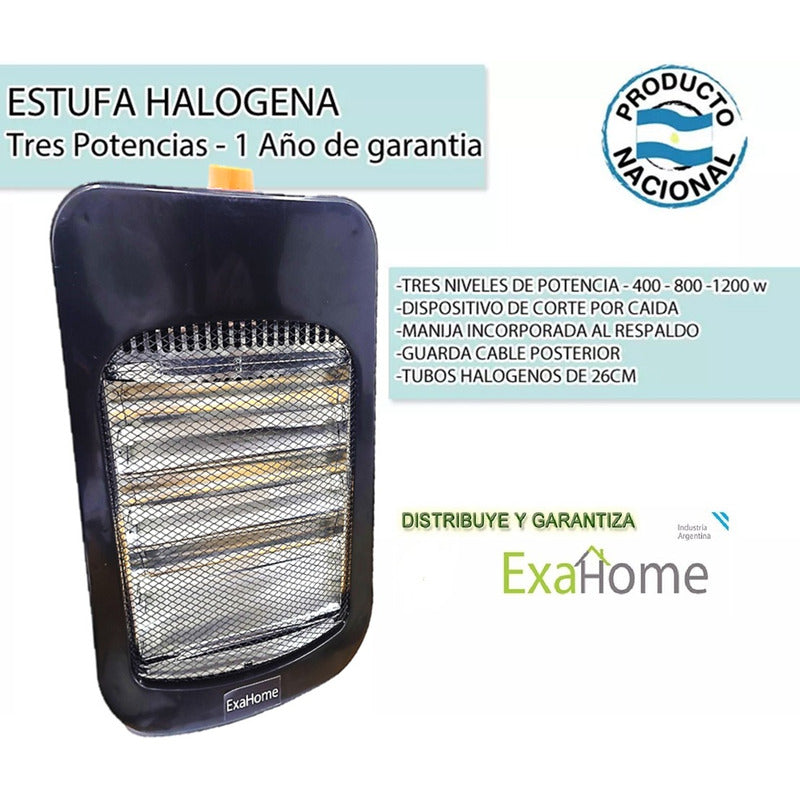 Estufa Halógena Eléctrica Exahome 3 V Tienda Oficial Negro