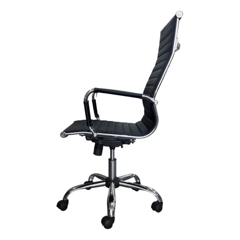 Silla De Oficina Exahome Aluminium Eames Ergonómica Negro Cuero Sintético