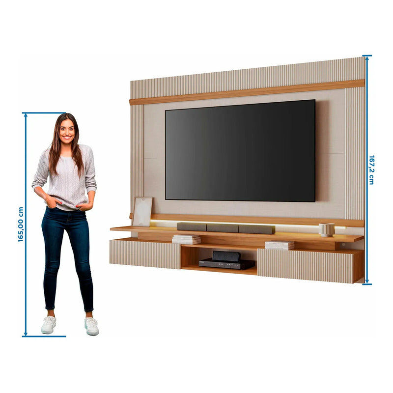 Rack Tv Panel Premium Exahome Mueble Televisión Luz Led 75  Blanco