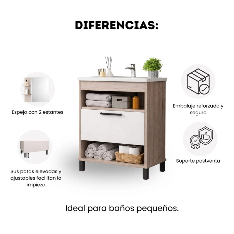 Vanitory Premium Exahome Con Bacha Y Espejo 60cm Exclusivo Malbec Sin Agujeros
