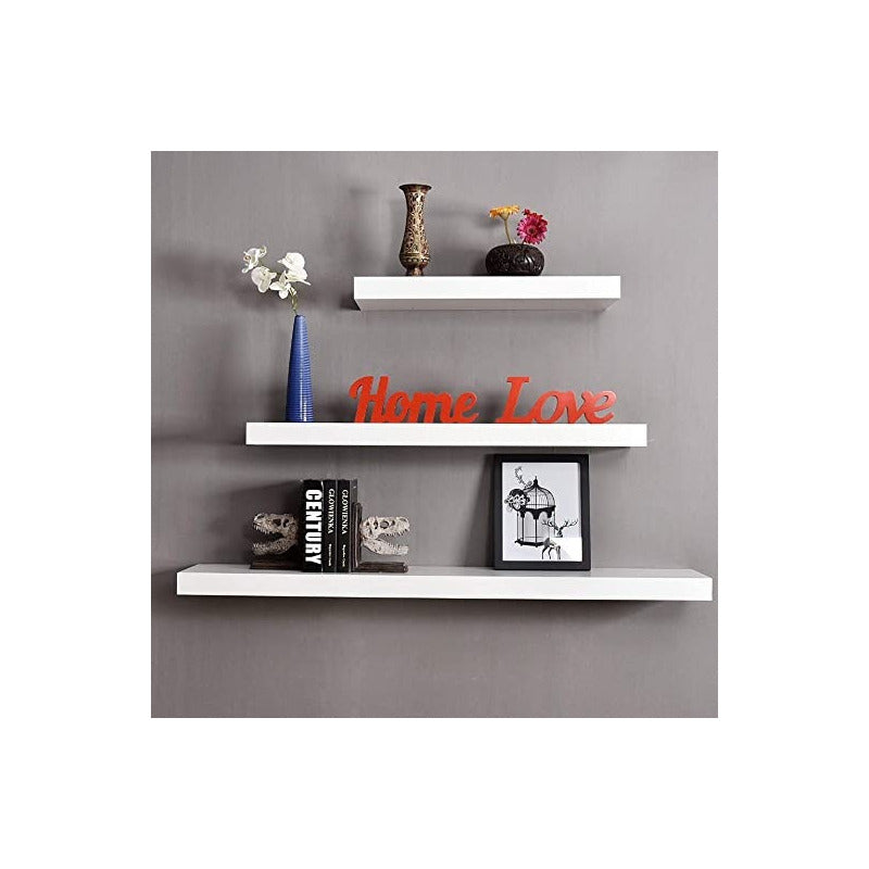 3 Estantes Flotantes Repisa Mensula Invisible 40 + 60 + 80cm Blanco