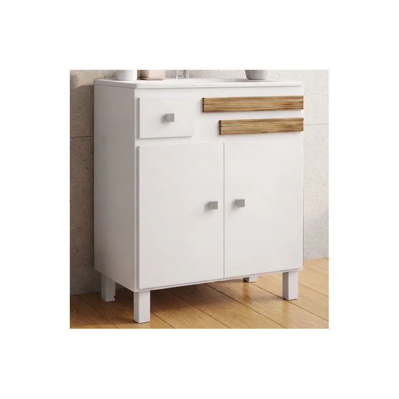 Vanitory Kit Premium Con Bacha Y Espejo Exahome 60cm Cartagena Blanco Sin Agujeros