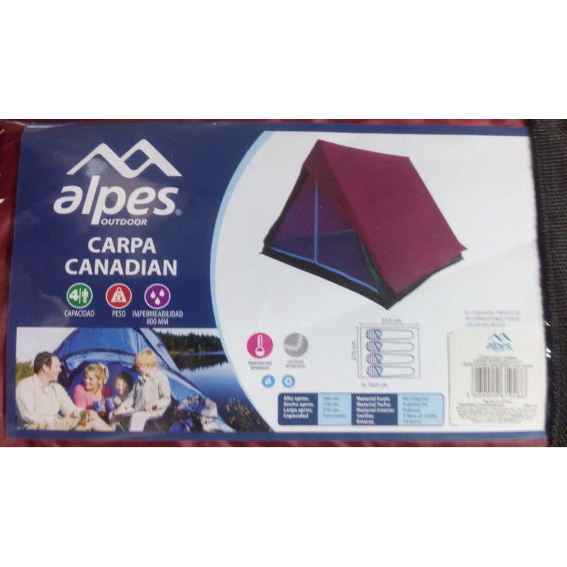 Carpa Canadiense Alpes 4 Personas Impermeable 800mm Camping Rojo/gris