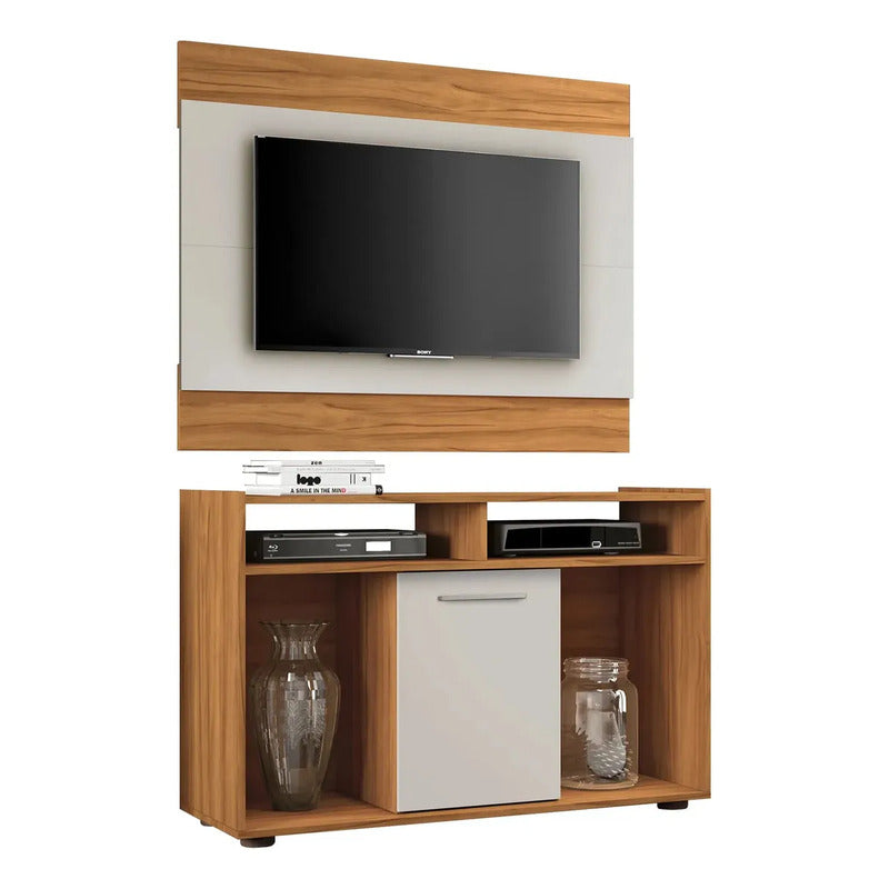 Combo Rack Tv 2 En 1 Exahome Incluye Panel Blanco Puerta Blanco