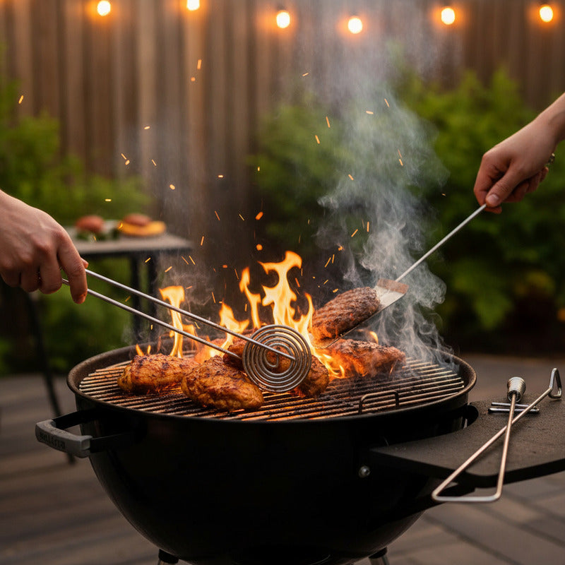 Set 5 Accesorios Niquelados Parrillero Asado Parrilla Asador