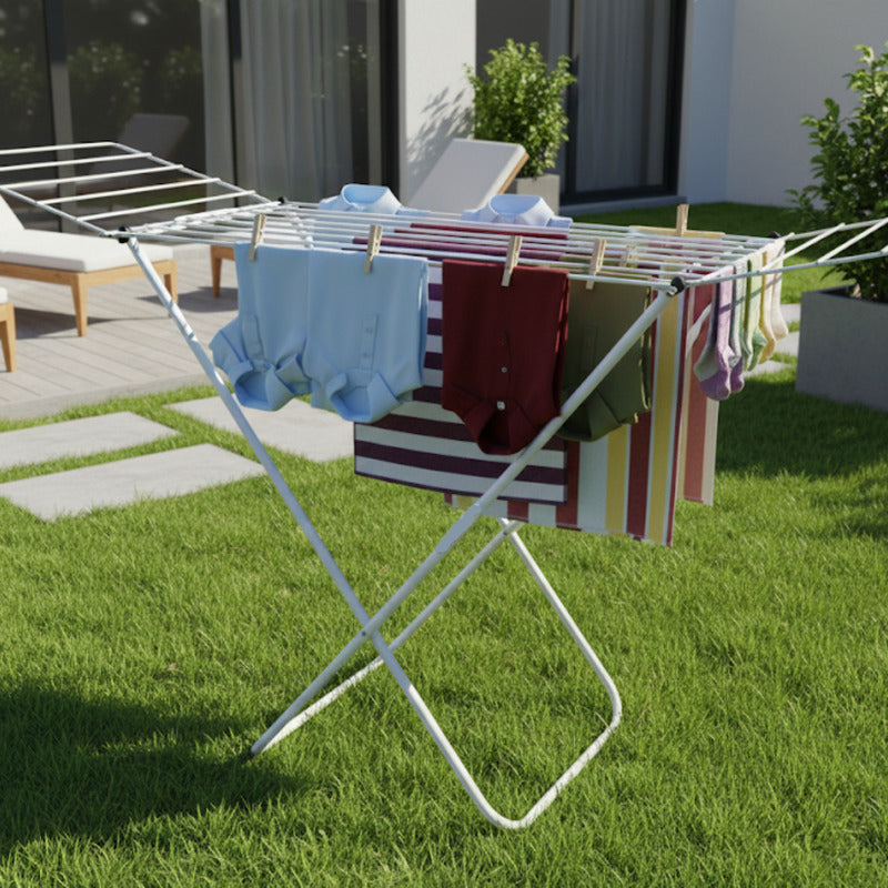 Tendedero Exahome Plegable De Pie Con Alas Para Tender Ropa Blanco