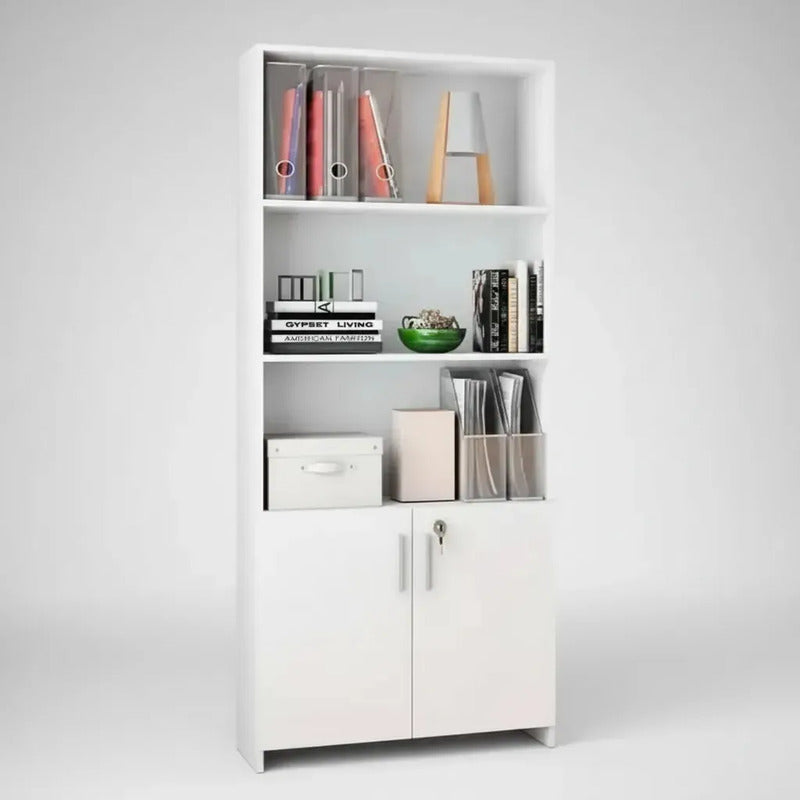 Biblioteca Escritorio Oficina Estantes Repisa Puertas Llave Blanco