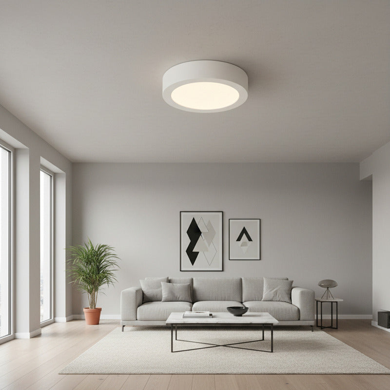 Plafon Redondo Con Base Circular 18w Luz Calida Pack 5u Blanco Cálido